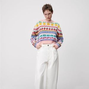Zara Fruit Jacquard Sweater (M) NWOT